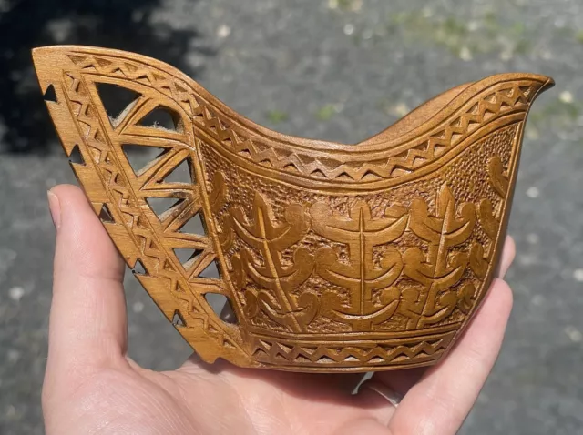 Vintage 20th C. Hand Carved Wooden Wedding Cup Shepherd's Creamer Pitcher