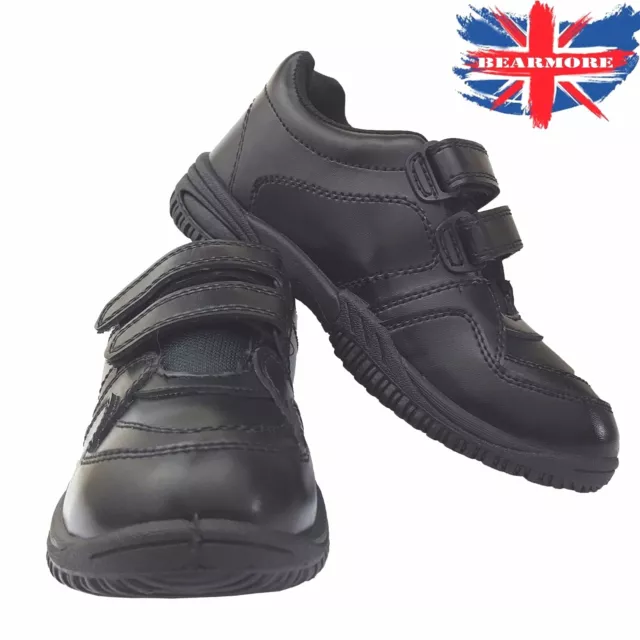 BOYS SCHOOL SHOES Black all Size Junior Kids UK Size fasten Hook