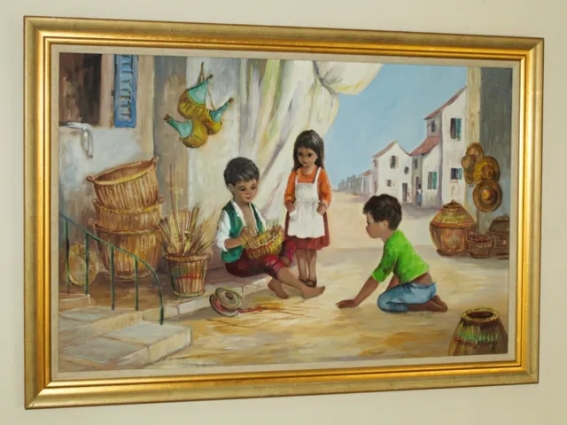 AUDREY DALLAS SIMPSON (1925-1984) Original Oil Painting Mediterranean Children