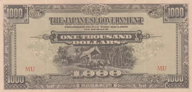 Japanese Occupation Burma, 1000 Dollars, 1945 WWII, Banknote, M10, XF+