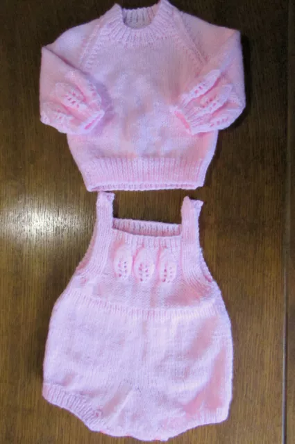 baby Pink romper set new  0 to 3 months hand knitted with james brett reborn