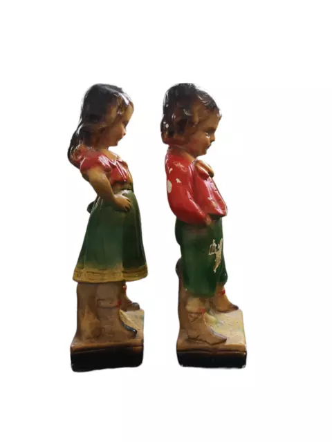 Pair Of Vintage Plaster/Chalkware Young Boy & Girl 2
