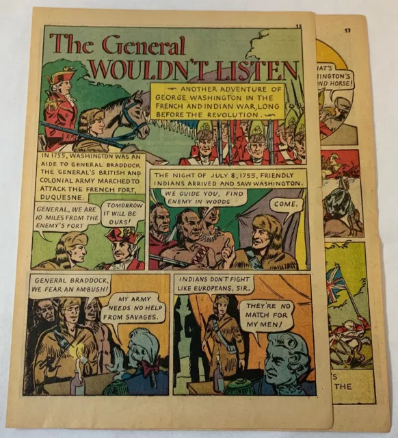 1942 four page cartoon story ~ GEORGE WASHINGTON in French And Indian War