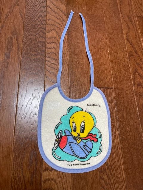Pechera bebé Gerber vintage Looney Tunes pájaro tweety rara 1994 Warner Bros de colección