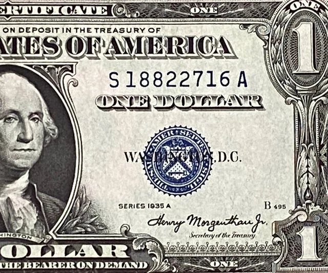 $1 1935-A ( S-A Block )  BLUE SEAL SILVER CERTIFICATE CU.