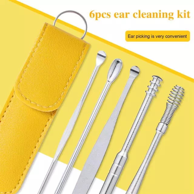 6pcs Ear Pick Cleaning Set Spira l Tool Spoon Ear Wax Remover Cleaner P0D5