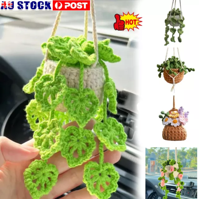 Handmade Crochet Ornament Crochet Plants Hanging Plant Pendant Car Styling