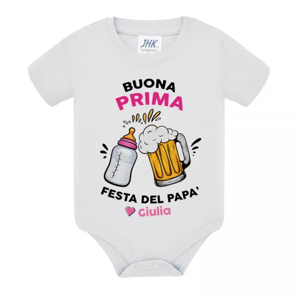 Body neonata Buona Prima Festa del Papà, personalizzato con nome della bimba!