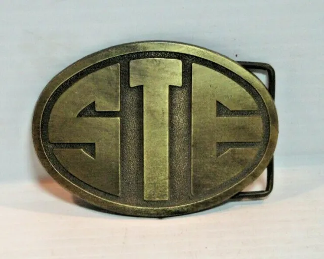 RJ Rogers Oval Brass Belt Buckle "STE"