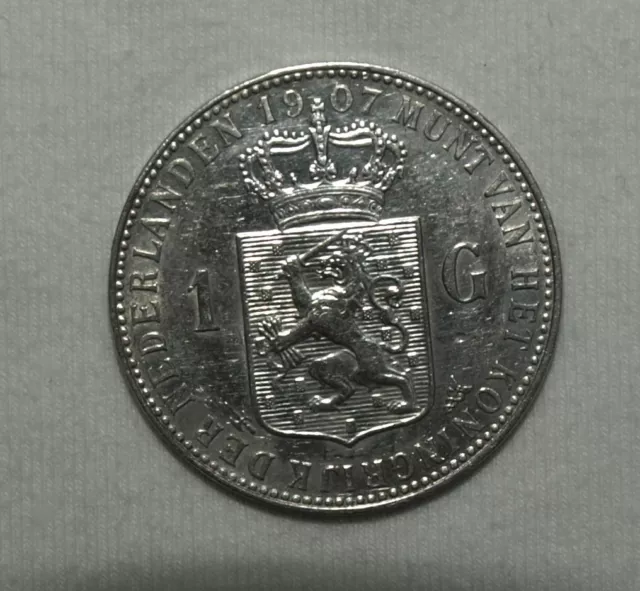 Silber/Silver Niederlande/Netherlands Wilhelmina, 1907, 1 Gulden VZ/XF 2