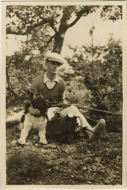 Photo Ancienne - Vintage Snapshot - Chasse Chasseur Chien Riez - Hunting Dog 8