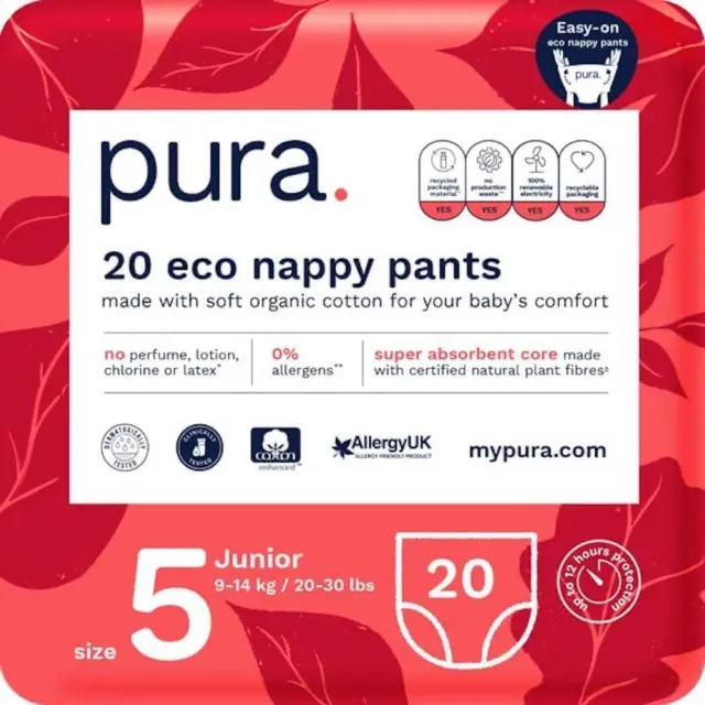 Premium Eco Nappy Pants Size 5 (9-14Kg /20-30Lbs) 1 Pack of 20 Baby Toddler Easy