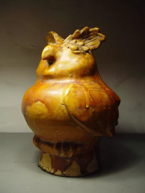 ANTIQUE BURMESE  'ZOOMORPHIC' POTTERY VESSEL of a FOREST OWL. MYANMAR C.1900's 2