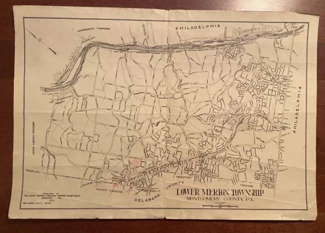 Lower Merion Township, Pennsylvania Map circa 1935 Bryn Mawr