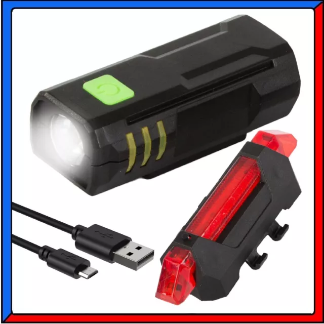 Kit Luce Fanale Faro per Bici Anteriore + Posteriore Stop Luci a LED Bicicletta