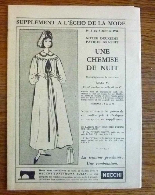 Patron De Couture Modes Et Travaux Décembre 1997 - Chemise De Nuit Pour Enfants 4, 6 Et 8 Ans