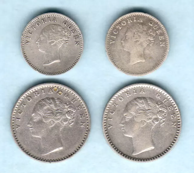 India.  1841 2 Annas x 2, 1840 1/4 Rupee x 2.  S incuse & Plain..  (4 Coins) 2