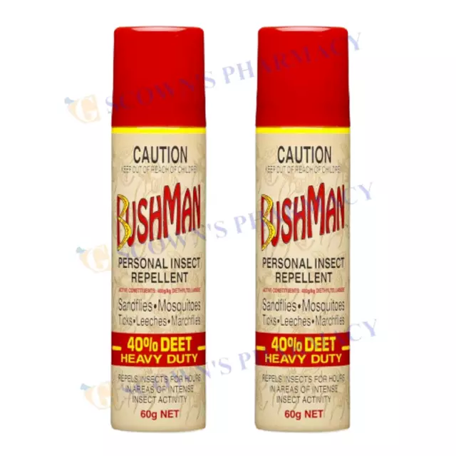 2 x Bushman Personal Insect Repellent Heavy Duty 40% DEET 60g 8 Hrs Protection