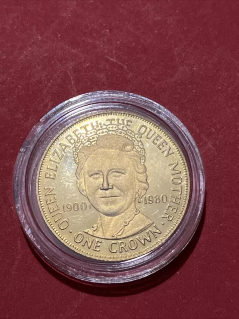 22ct GOLD Isle of man queen mother 80th anniversary one crown