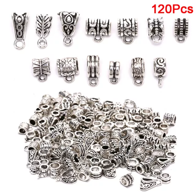 120Pcs Metal Connectors Spacer Beads Bail Tube Beads Charms DIY Jewelry Mak F#km