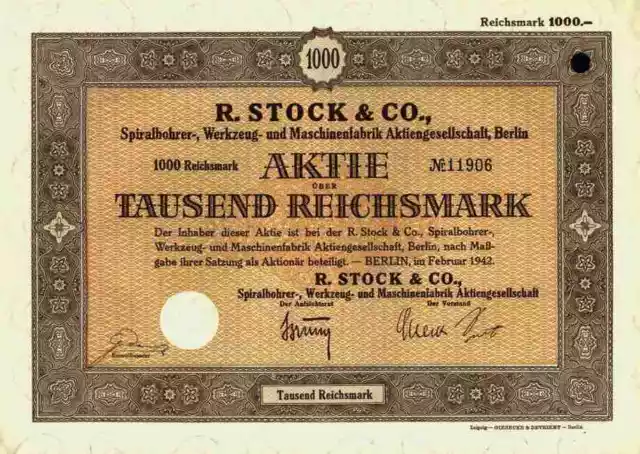 R. Stock & Co. Maschinenfabrik 1942 Berlin Frankfurt Köln Telephonwerke 1000 M