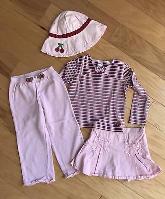 GIRL LOT GYMBOREE CHERRY BABY CHERRIES TEE TOP PANTS SKIRT HAT 4pc OUTFIT SET 4
