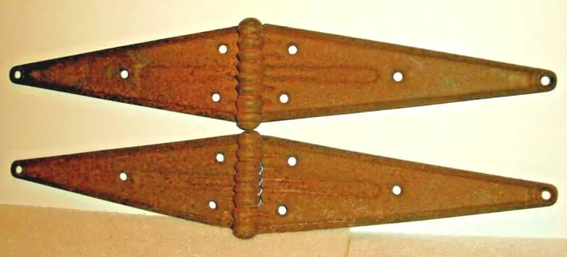 Early Pair Of Rustic Heavy Duty Steel Barn Door-Shed Door Or Gate Hinges, 20"