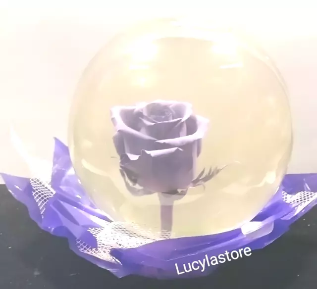 Purple Flower Globe Forever Real Rose Water Dome Perfect Gift Handmade 7 inch