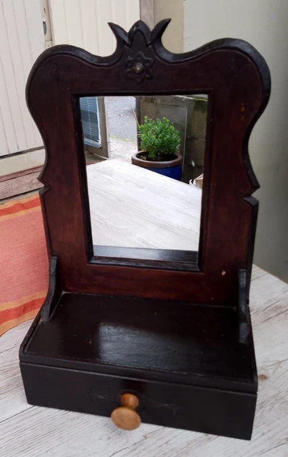 Petite Coiffeuse Ancienne à Poser - Bois, Miroir Et Tiroir (31x15 Cm H49)