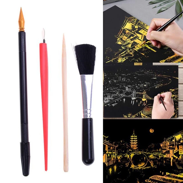 Juego de herramientas de dibujo Scratch conjunto de pinceles negros juego de 4 piezas pintura dibujo conjunto