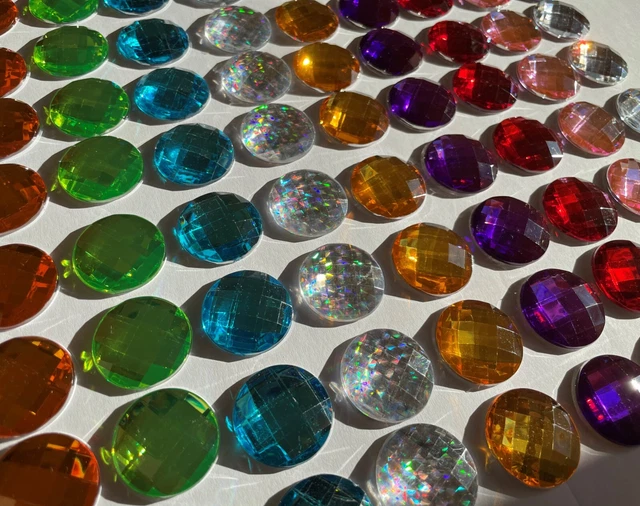 90 Bunte 3cm Große Selbstklebend Acrylsteine Glitzersteine Mosaik Strass Rund