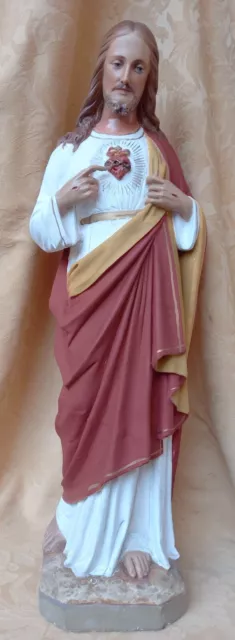 Herz Jesu Statue Gips 67 cm Heiligenfigur gemarkt