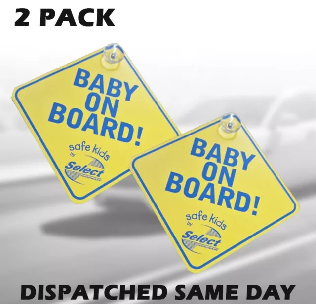2 x  Baby on Board Car Signs Child Children Window Suction Cup Safety Warning UK