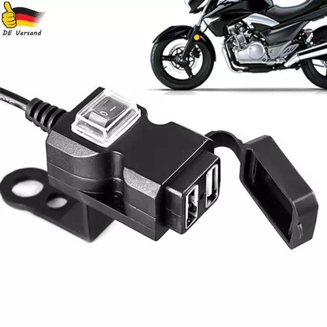 12V Motorrad Lenker Dual USB Buchse Steckdose Ladegerät Netzteil Wasserdicht DHL