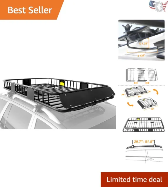 Universal Roof Rack Basket - Black Car Top Luggage Holder - 64"x 39"x 6"