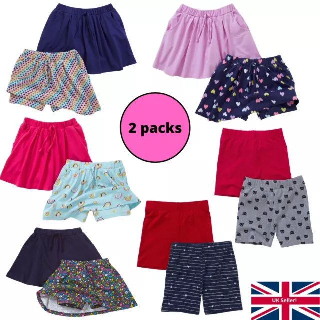 Girls 2 Pack Summer Skorts Cycling Shorts Skirt Holidays Just Essentials 2-10 Yr