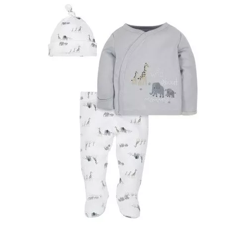 Gerber Baby Boy 3-Piece Organic Cotton Gray Take Me Home Set Size Preemie