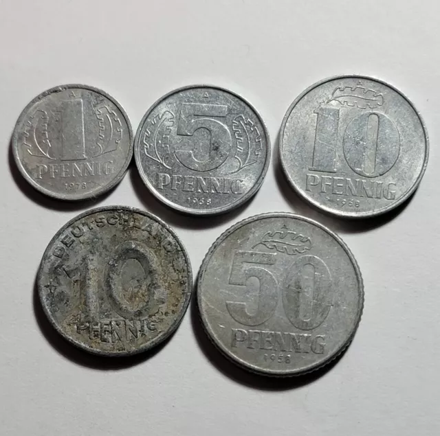 1950-1978 East German 1, 5, 10, 50 Pfennig Deutsche Demokratische Republik Coin