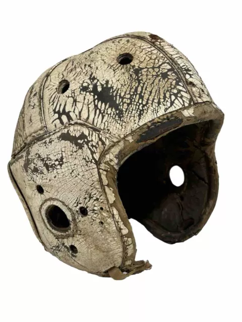Antique Vintage 1930s Leather Football Helmet Primitive Crackle Chippy Paint