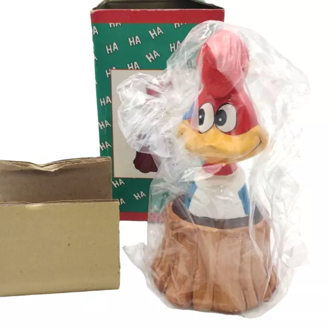 Vintage Woody Woodpecker Ceramic Bank in Box w Plastic Walter Lantz Applause 7"