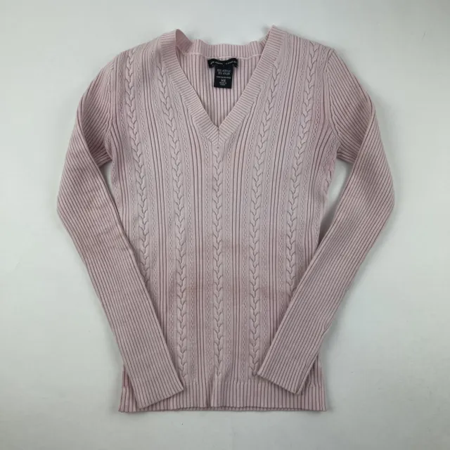 New York & Company Sweater Womens XS Pink Vneck Cable Cord Long Sleeve