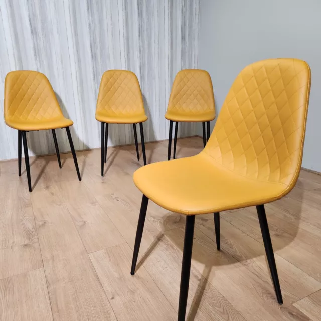 Dining Chairs Set Of 4 Mustard Chairs Stitched Faux Leather Chairs Soft Padded