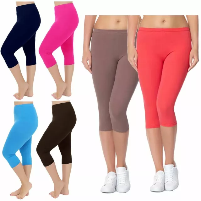 Ladies Girls Cropped 3/4 Capri Length COTTON Leggings Summer Gum Plus Size  8-22