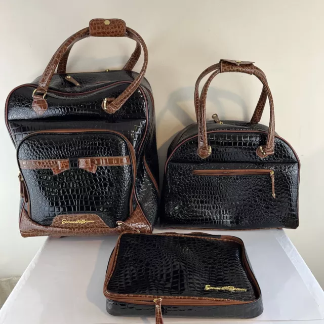 Samantha Brown Luggage 3 Pieces Set Croc Black & Brown Camel Carry On Travel