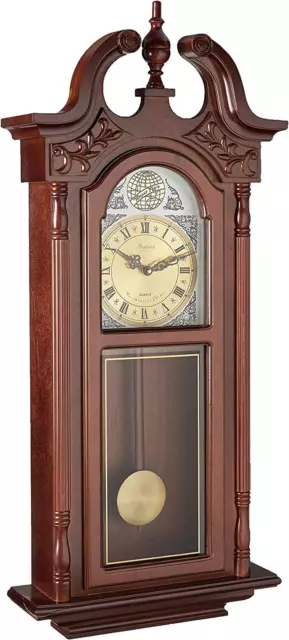 Grand Antique Chiming Wall Clock with Roman Numerals in a in a Cherry Oak Finish