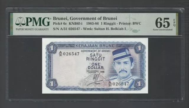 Brunei One Ringgit 1985 P6c Uncirculated Graded 65