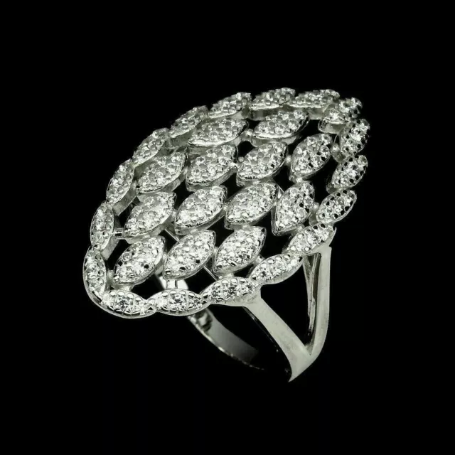 Ring Bright White Created Stones Cluster Solid Sterling Silver Size S  US 9.25 2