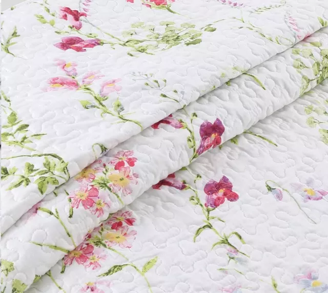 SPRING GARDEN 3pc King QUILT SET : COTTAGE PINK COZY CHIC SHABBY ROSE FLOWERS