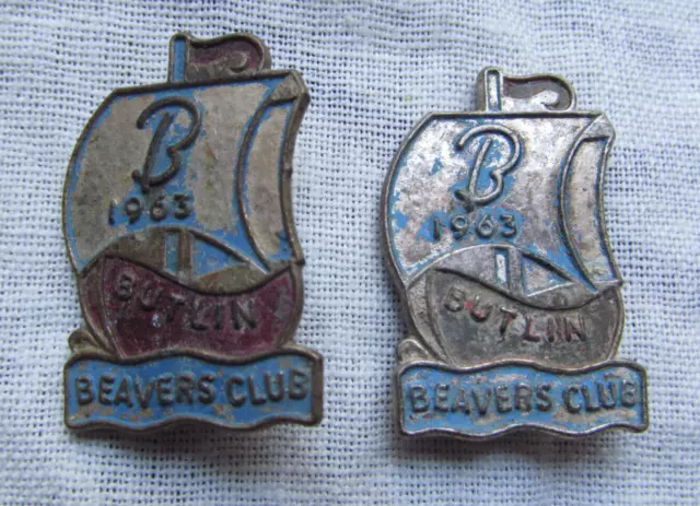 Two Vintage 1963 Butlin Beavers Club Badges. Made By J.r Gaunt. Free Uk Postage
