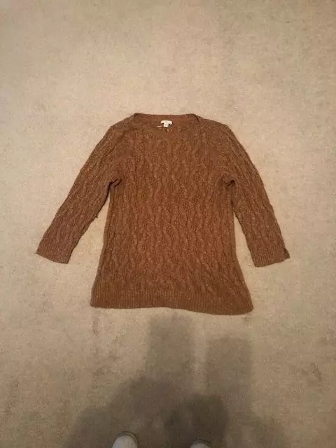 Womens J Jill Sweater Golden Brown L Cable knit Cotton Blend